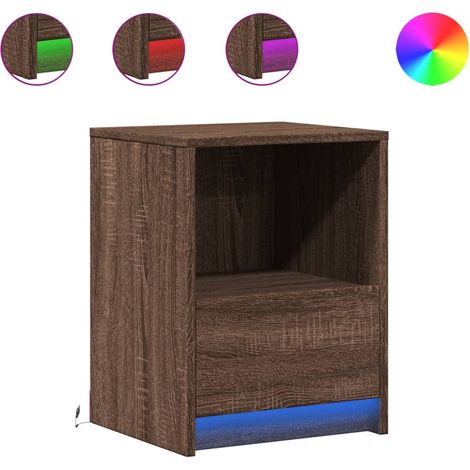 Comodino con cassetto e LED 38 x 34 x 50 cm in MDF marrone DEC032797