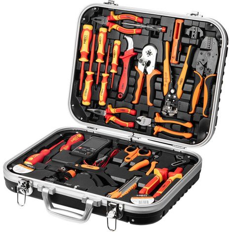 Neo Set di strumenti elettrici valigetta in plastica nera completa