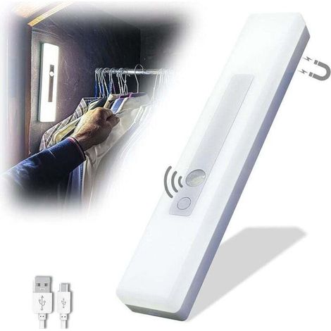 Veilleuse LED rechargeable avec détecteur de mouvement - batterie haute capacité de 1800 mAh, chargement USB, fixation magnétique ou adhésive, lumière blanche froide. (1/4)
