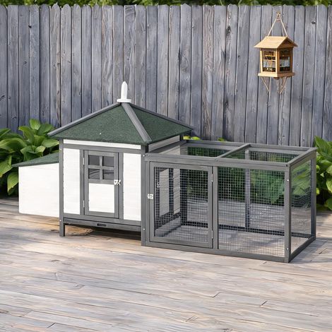 Poulailler en bois de pin pour poules naines avec enclos pondoir (1/5)