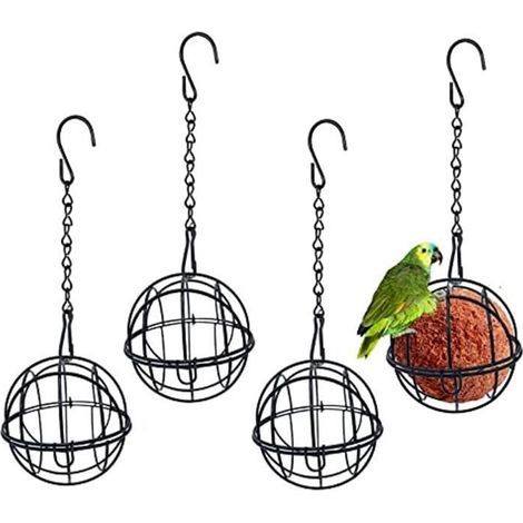 4 PCS Mangeoires Sphériques à Suspendre Pour Oiseaux, Mangeoire à Oiseaux En Métal Avec Crochets En Forme S - Noir (1/4)