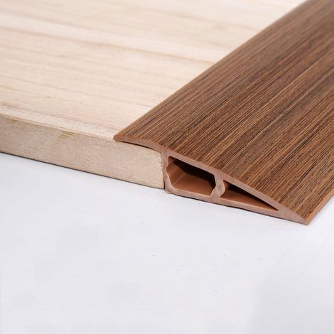 m lange, selbstklebende Türschwellenrampe 12–15 mm (H), PVC-Schwellenleiste, Übergangsprofil für Bodenschwellen, Schwellenrampe, braune Holzmaserung, doppelseitig selbstklebend