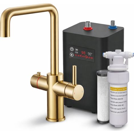 3 in 1 Instant Boiling Water Brushed Brass Kitchen Tap Hot Cold + Filter + Tank (1/5)