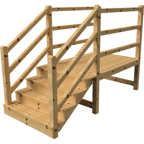 MILANO - Escalier en bois 4 marches H71 cm - avec contre-marches - Palier L120 x P189 cm - Rambardes escalier et palier des 2 côtés