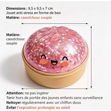 Balle anti-stress souple en forme de petit pain vapeur 9,5 cm, jouet de décompression pour soulager l'anxiété, cadeau relaxant - Rose (1/5)