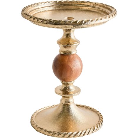 Portacandele in alluminio e legno di acacia color oro 31 cm Vodno
