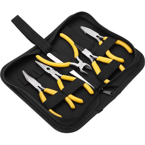 5 pcs Bijoutiers Pinces Ensemble Professionnel Bijoux Outils Kit Rond Nez pour DIY Fabrication de Réparation avec Pochette Transport Facile - (1/5)