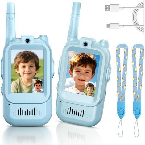 Rechargeable portable video intercoms (set of two), HD camera, voice changer, blue. (1/5)
