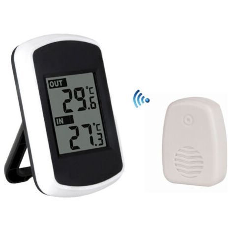 Digital Thermomètre sans fil pour intérieur ou extérieur, mini capteur de température ambiante, petit précise testeur de météo dans la maison chambre et bureau, blanc (1/2)