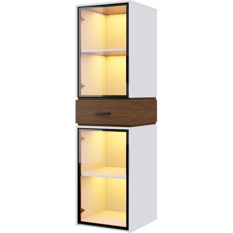 Vitrina de vidrio 40 x 40 x 200 cm blanca con LED, 2 puertas de vidrio templado y 1 cajón (1/5)