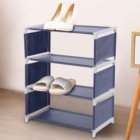 Étagère à chaussures verticale à 4 niveaux, organisateur et support pour l'entrée (bleu foncé) (1/5)