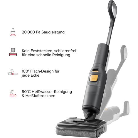 Roborock F25 BX Nass-Trocken-Staubsauger, kabelloser Staubsauger und Mopp in einem mit 20.000 Pa, 90°C Heißluft-Schnelltrocknen & Heißwasser-Selbstreinigung, kein Verheddern, 180° flach absenkbar