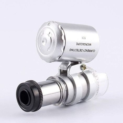 Mini Metal Microscope 60x Pocket Magnifying Glass with UV LED Light for Jewelry Diamonds Stones Coins Stamps (1/5)