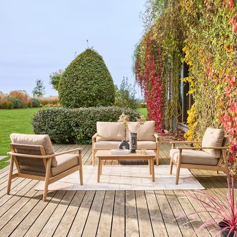 Salon de jardin bois d'acacia et cordes 4 places naturel - Lazuli