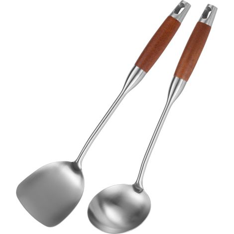 Spatule Wok - Acier Inoxydable 18/10 - Résistante à la Chaleur - Pour Cuisinières Induction et Gaz - Lot de 1 (1/5)