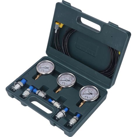 Kit de test hydraulique 6 têtes, boîtier de contrôle de pression portable, manomètre avec flexible de mesure, ensemble de vérification de pression, coffret de test manométrique en plastique robuste. (1/5)