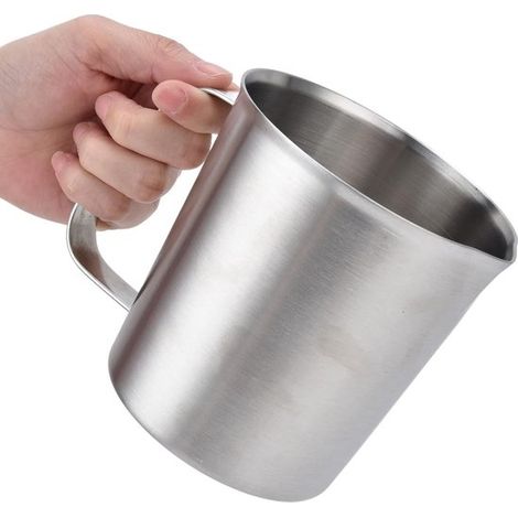 Cruche à mesurer en acier inoxydable 1 L avec bec verseur et graduation, verre doseur professionnel pour cuisine et pâtisserie, argent (1/5)