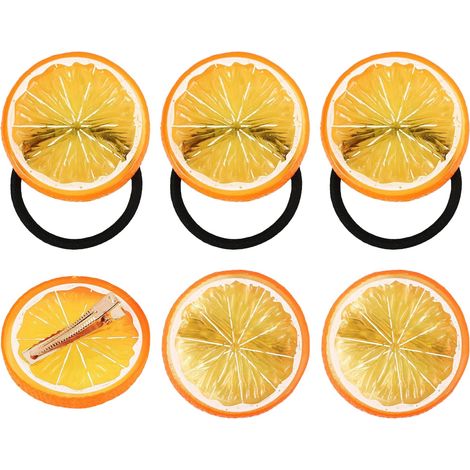 3pcs Barrettes à Cheveux Orange Fruit Pince Cheveux En Tranche De Orange+ 3pcs Elastique Cheveux Orange Mignons Femmes Filles Accessoires Pour Cosply Carnaval (1/5)