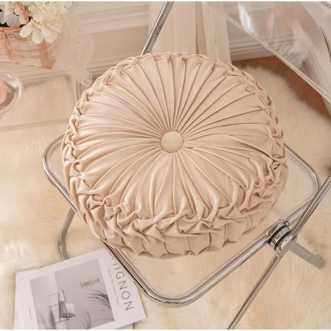 Filiyano-Coussin rond citrouille, coussin d'assise, coussin lombaire, coussin de canapé de salon, coussin de futon plissé à roulettes, beige 41 x 41 (1/5)