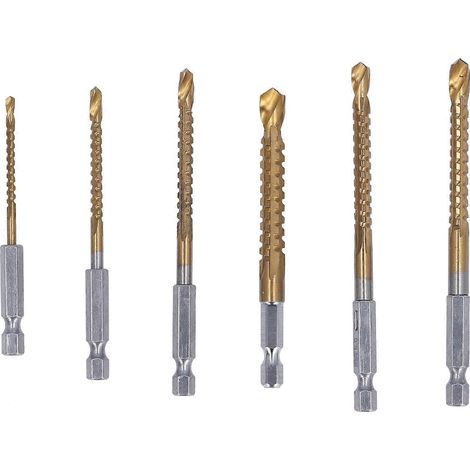 6-teiliges Set Spiralbohrer 3 mm, 4 mm, 5 mm, 6 mm, 6,5 mm, 8 mm, Ti-beschichteter HSS-Spiralbohrer mit 1/4"-Aufnahme