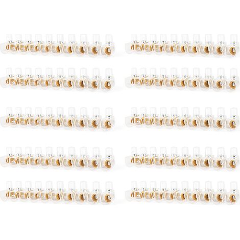 CILIA 100x Dominos Électriques 10mm², Barrettes de Connexion 10 Pôles (10 Barrettes), Bornes de Raccordement à Vis Transparentes, Pour Câbles et Luminaires, Découpable (1/5)