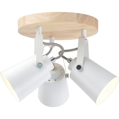 Plafón redondo "Dera" de tres focos (3xE14) – Blanco/Madera (1/3)