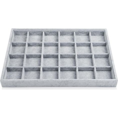 Plateau à bijoux en velours gris 24 grilles pour montres, bracelets, bijoux, bagues, boucles d'oreilles (1/2)