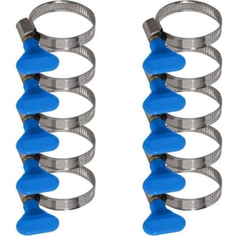Lot de 10 colliers de serrage avec écrou papillon en acier inoxydable - Collier de serrage avec bande de 9mm (25-40mm Écrou à oreilles bleu)