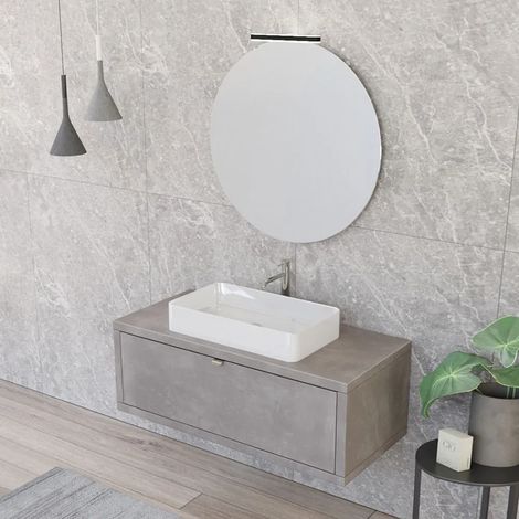 Mobile bagno sospeso 110 cm Master grigio cemento con lavabo e specchio (1/5)