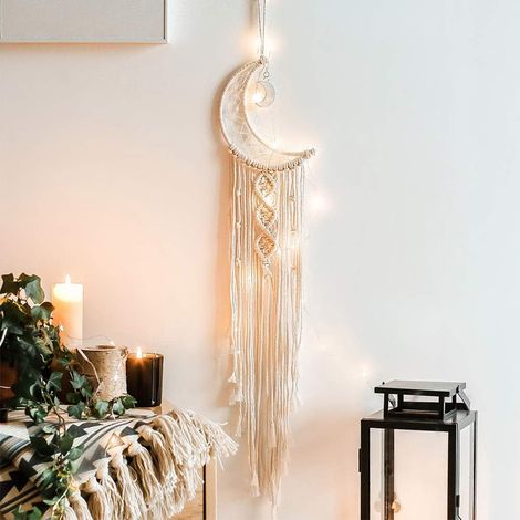 Dream Catcher - Handmade Macrame Wall Hanging - Bohemian Moon Design - Cotton Rope - For Living Room Bedroom Wedding Decor - 1 Piece (1/5)