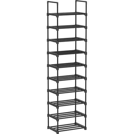Schuhregal mit 10 Ebenen, großes Metallmodell, Selbstmontage, freistehend, platzsparend, multifunktional, Wohnzimmer, Schlafzimmer, Küche, 45 x 30 x 174 cm, schwarz