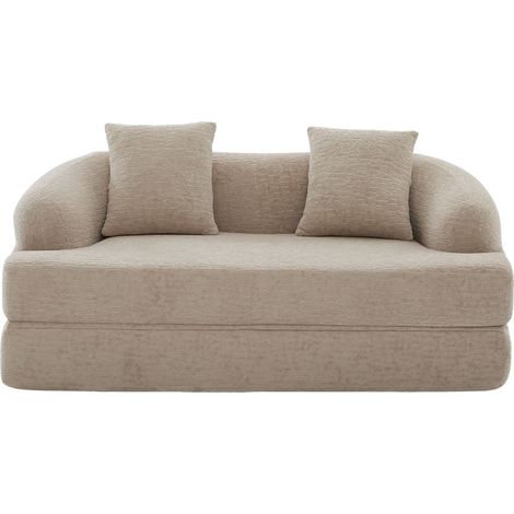 Sofá convertible de 2 plazas en Chenilla, con dos cojines, respaldo ergonómico, Caqui, 157 x 84 x 65 cm (1/5)