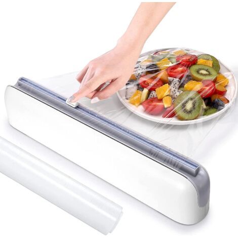 Plastic wrap dispenser with cutter, aluminum foil dispenser, refillable wrap dispenser, food wrap dispenser, film dispenser (1/5)