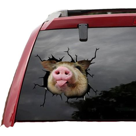 28 autocollants automobiles, autocollants muraux, autocollants 3D pour animaux intéressants, taille 30 x 30 cm autocollants créatifs en verre brisé 1pcs (Pig 01) (1/5)
