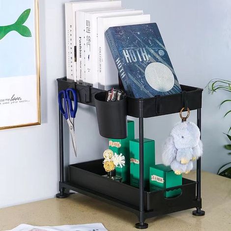 Cestino organizer sottopensile - Scaffale portaoggetti a 2 livelli per sottolavello, ideale per cucina e bagno - Nero (1/4)