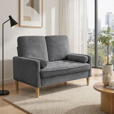 2-Sitzer Sofa aus Cordstoff mit Holzbeinen, grau OKMYHOME (1/5)