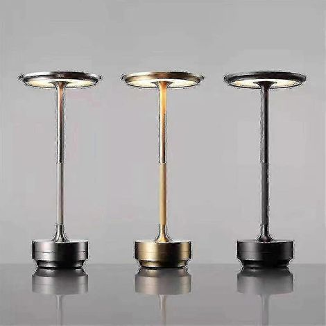 Lámpara de mesa metálica recargable, inalámbrica, regulable e impermeable, con conexión USB (1 unidad) (1/4)