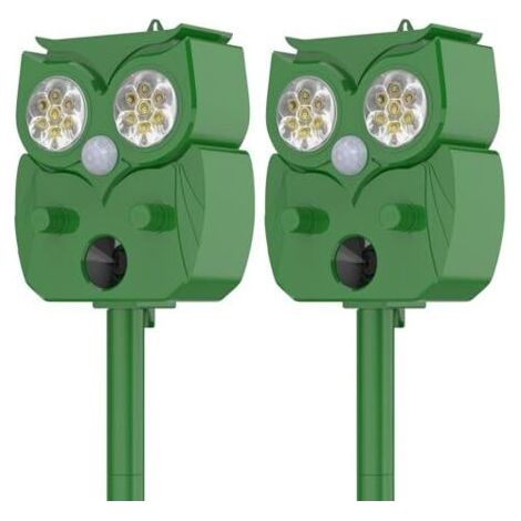 Répulsif Ultrason Animal Lot de 2 - IP65 Étanche, Solaire USB, Détection 120° 10m, Anti Chats Pigeons Cerfs, Rechargeable (1/4)