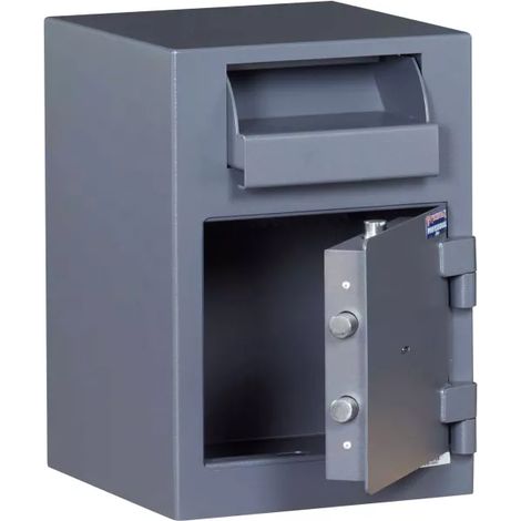 TECHNOMAX - Coffre fort de dépôt de fonds à trappe à clé double panneton, 2 pênes, 50 L, 48,9x34,2x38,1