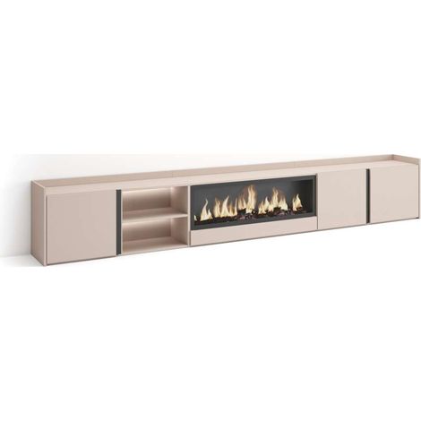 Mueble TV Arriate-02 de 315x50x35 cm con chimenea eléctrica y luces LED, color beige (1/4)