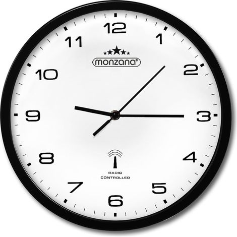 Monzana Orologio da parete radiocontrollato cambio automatico orario lancetta dei secondi silenziosa movimento al quarzo analogico 31 cm alta precisione bianco nero (1/5)