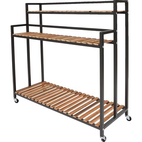 Soporte para plantas, diseño de 3 niveles, móvil con ruedas universales, negro, M (1/2)