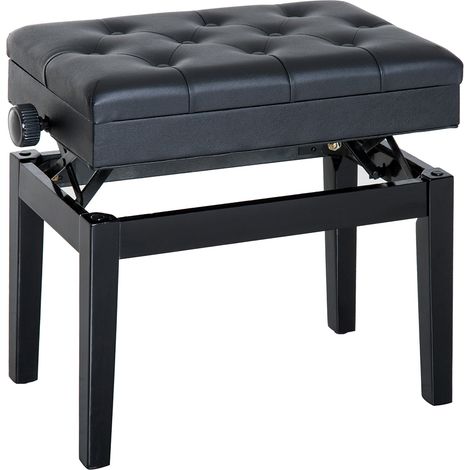 Banc de piano, banc de piano à hauteur réglable (48-58 cm), espace de rangement, pieds en bois, tabouret de clavier rembourré, noir (1/5)