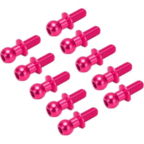 Lot de 10 biellettes de suspension à tête sphérique en métal (embouts d'amortisseur) pour voitures RC Tamiya TT01 et TT02 (rose). (1/5)