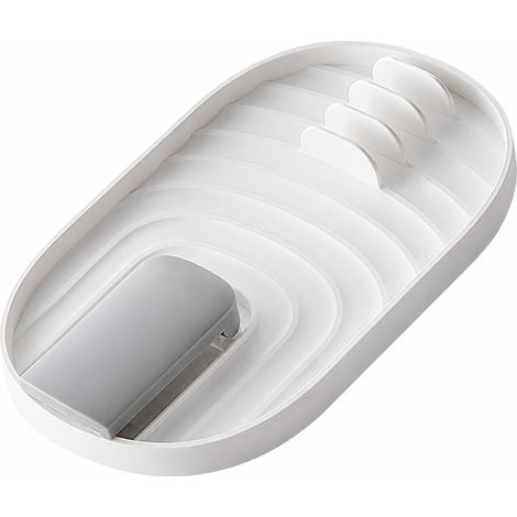 Porte-ustensiles pour 4 cuillères et couvercle de casserole, blanc, en plastique, compatible lave-vaisselle, pour plan de travail. (1/2)