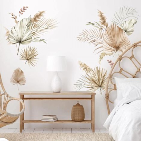 Wandtattoos mit Palmenblättern, tropische Pflanzen-Wandaufkleber, Wanddekoration für Schlafzimmer, Wohnzimmer, Büro (1/5)