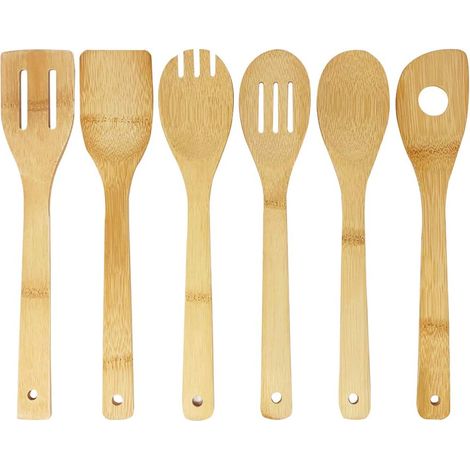 Küchenutensilien aus Bambus  6-teiliges Holzset: Löffel, Pfannenwender, Gabel, Schaumlöffel
