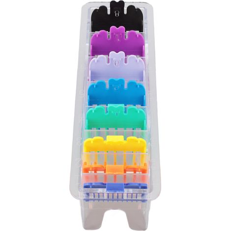 Lot de 10 sabots de guidage pour tondeuse à cheveux, différentes longueurs et couleurs, pour salon de coiffure. (1/5)