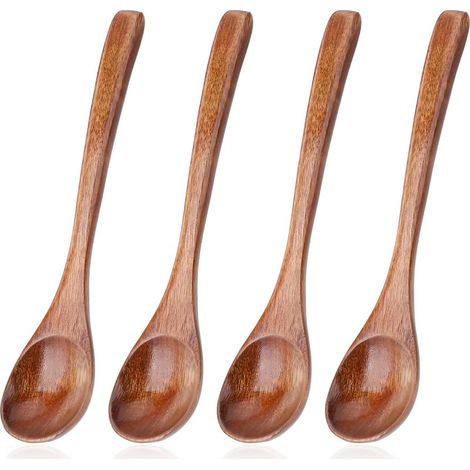 Lot de 4 petites cuillères en bois à long manche - Cuillères à soupe - Ustensiles de cuisine - Cuillère en bois - Pour la maison, la cuisine, le restaurant (1/5)