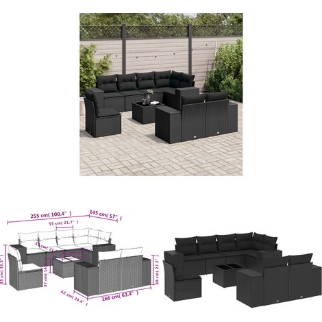 9-tlg. Garten-Sofagarnitur mit Kissen Schwarz Poly Rattan - Gartenmöbel - Esstischset - Outdoor Möbel - Lounge Set - Rattan Gartenmöbel - Home & Living (1/3)